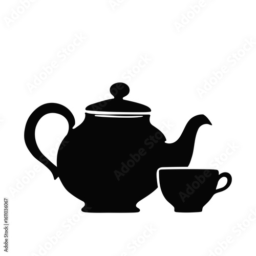 A traditional ceramic teapot with a handle, perfect for a hot breakfast tea ceremony