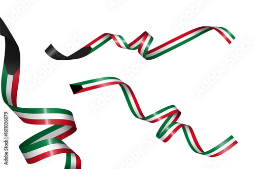 Set of flag ribbon with colors of Kuwait for independence day celebration decoration