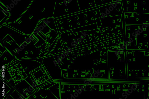 Abstract topographic map on radar screen. Vector retro green black background.