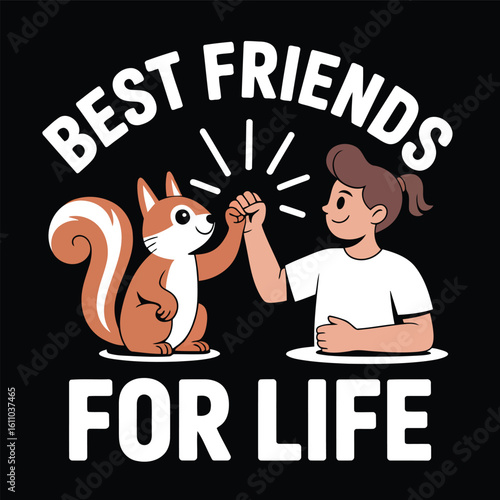 Best Friends for Life Vector – Cute Girl and Squirrel Fist Bump Friendship Illustration


