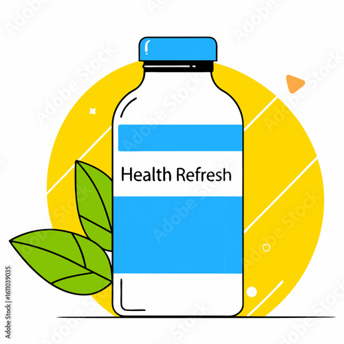 Health refresh label with bottle and leaves