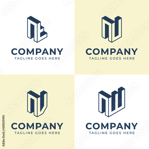 Letters NT NU NV NW 3D Monogram Logo, for TN UN VN WN initials