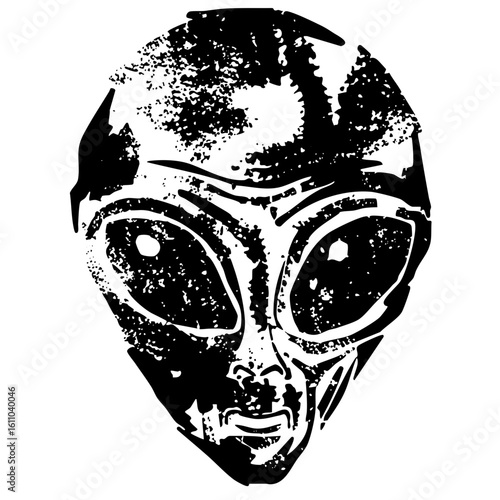 Vector Monochrome alien head with large eyes.