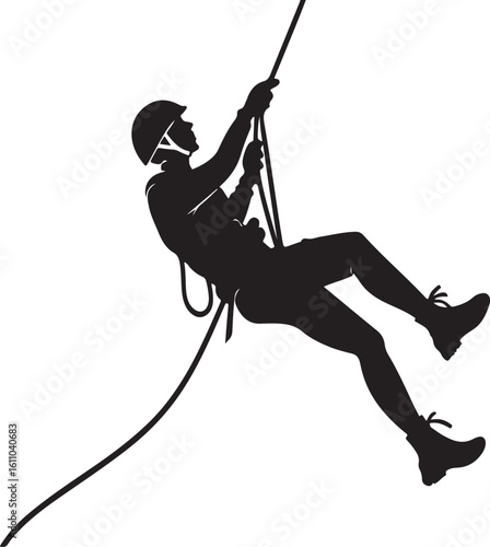 Silhouette of a climber rappelling down a rope adventure sports illustration vector design