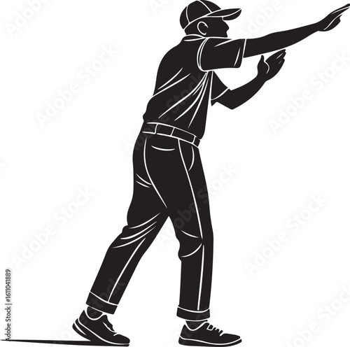 Silhouette illustration of a baseball umpire signaling safe on the field with gesturing arms
