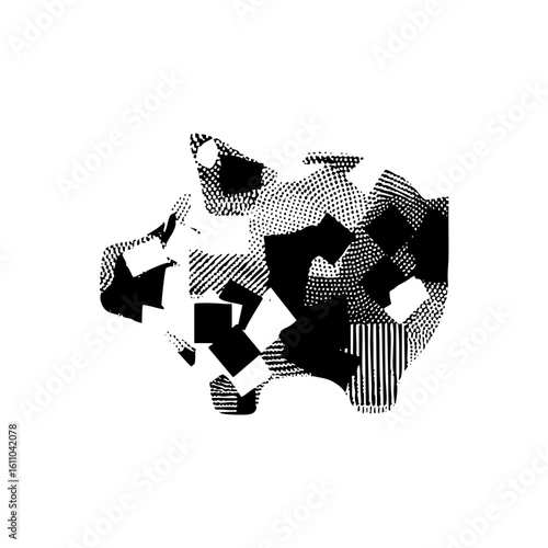 Vector Abstract raccoon face with textured .