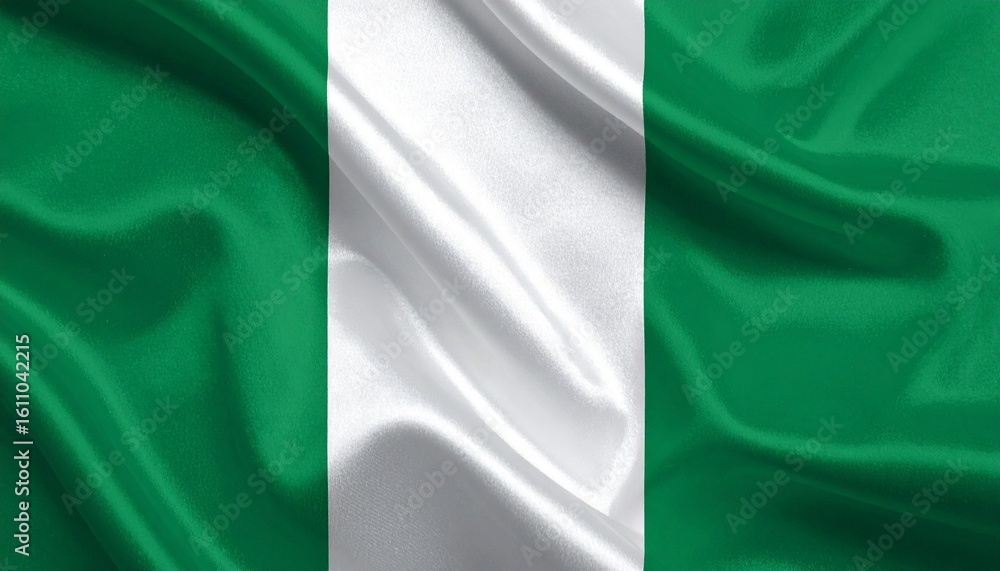 Obraz premium Nigerian flag—three vertical stripes in green, white, and green, symbolizing agriculture, peace, and national dignity.