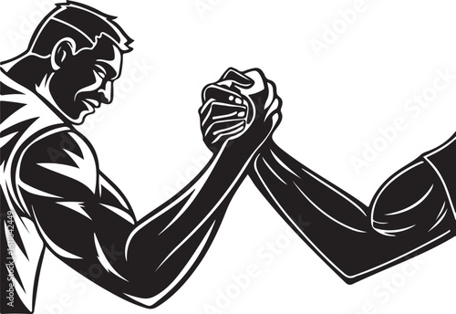 Arm wrestling match black and white illustration depicting strength and competition