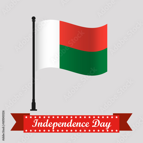 Flat Madagascar Independence Day With Waving Flag