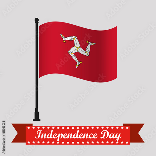 Flat Isle of Man Independence Day With Waving Flag