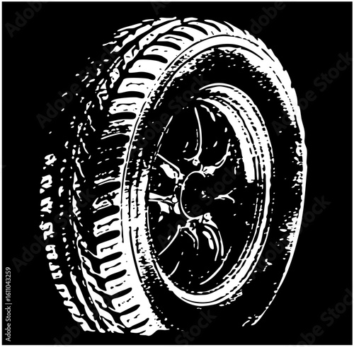 Vector Detailed of a vehicle tire with a spoke wheel.