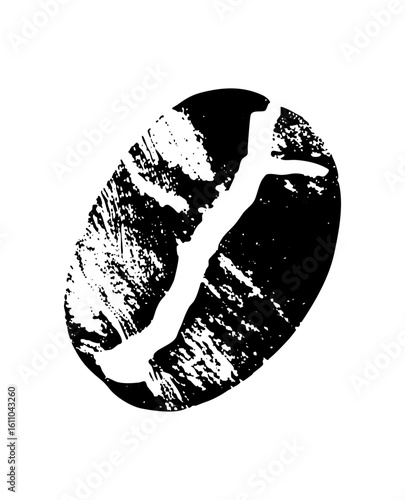 Vector Detailed black coffee bean with textured surface.