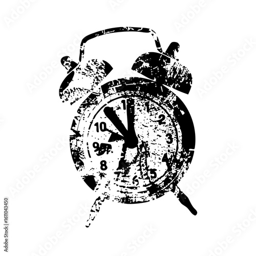 Vector Distressed alarm clock shows the time nearing ten.