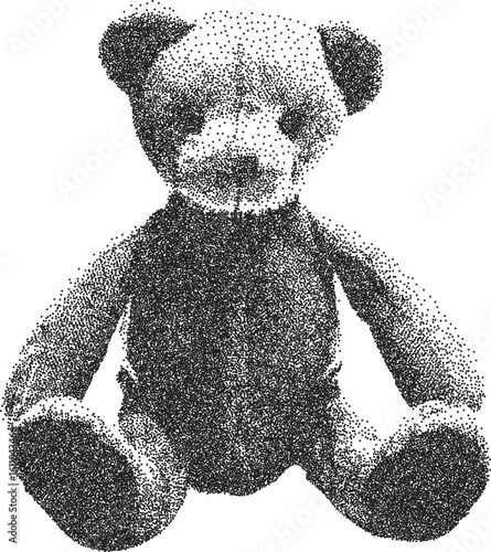 Teddy bear retro y2k stipple design bear halftone brutalist urban vector png with clear background, toy 2000s photocopy grunge tattoo gen z effect
