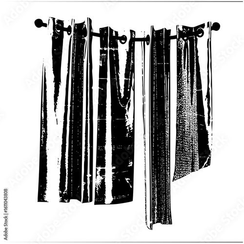 Vector Dramatic curtains with a textured monochrome style.