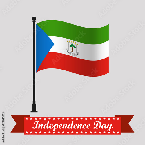 Flat Equatorial Guinea Independence Day With Waving Flag