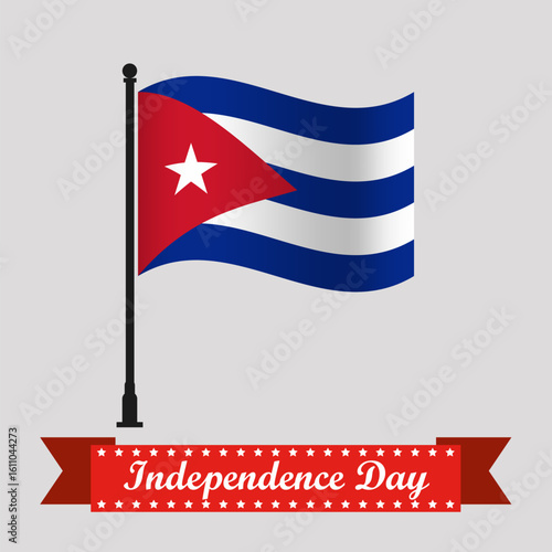 Flat Cuba Independence Day With Waving Flag