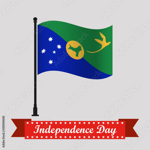 Flat Christmas Island Independence Day With Waving Flag