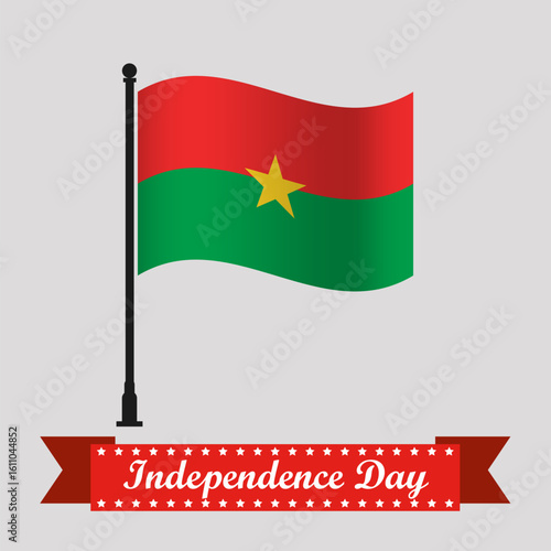 Flat Burkina Faso Independence Day With Waving Flag