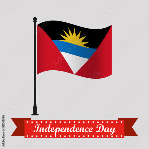 Flat Antigua and Barbuda Independence Day With Waving Flag