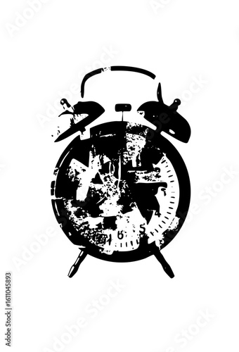 Vector Distressed alarm clock with cracked face