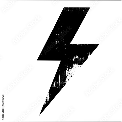 Vector Bold black lightning bolt with distressed texture.