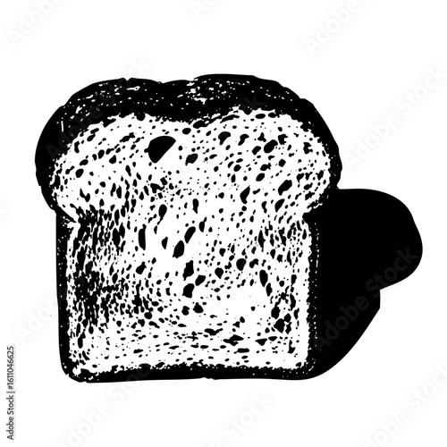 Vector Black and white of a toasted bread slice with a bite taken out.