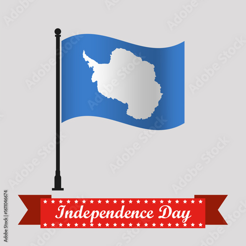 Flat Antarctica Independence Day With Waving Flag