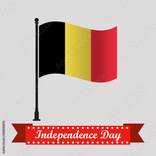 Flat Belgium Independence Day With Waving Flag