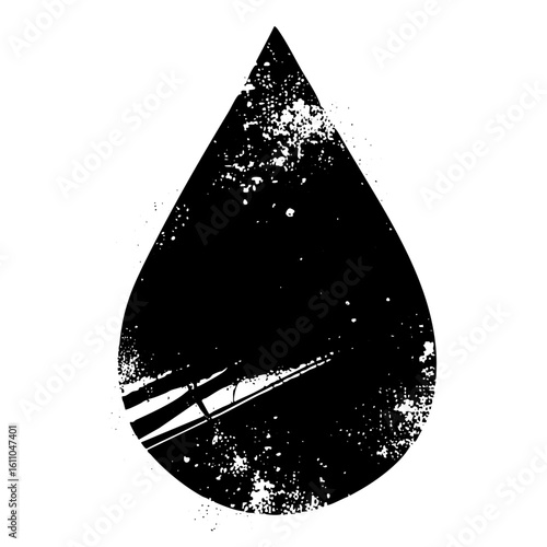 Vector Distressed droplet with linear scratch marks.