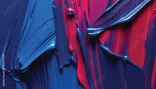 Vibrant abstract background of blue and magenta paint strokes. A textured, glossy macro of wet oil or acrylic paint, perfect for modern art concepts.
