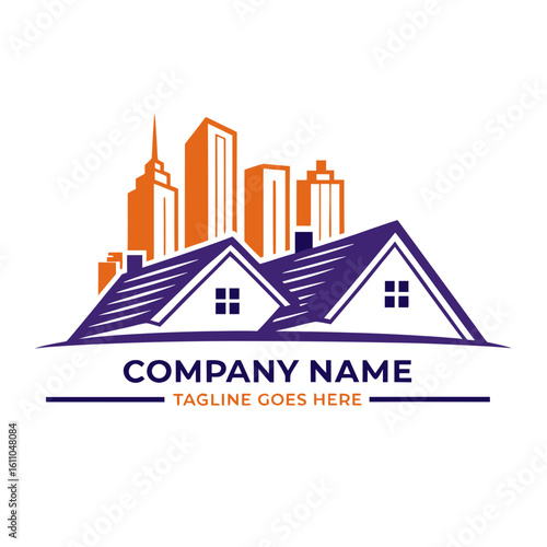 Dynamic Real Estate Logo Vector with Bold City Skyline - Modern Property Management, Urban Development, and Vibrant Housing Branding