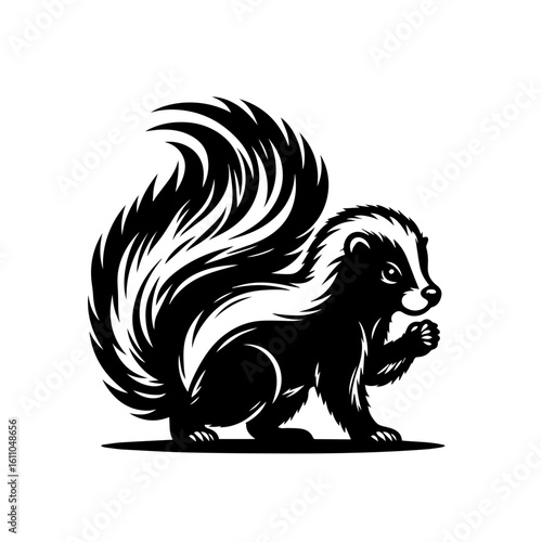 A cute skunk with a bushy tail
