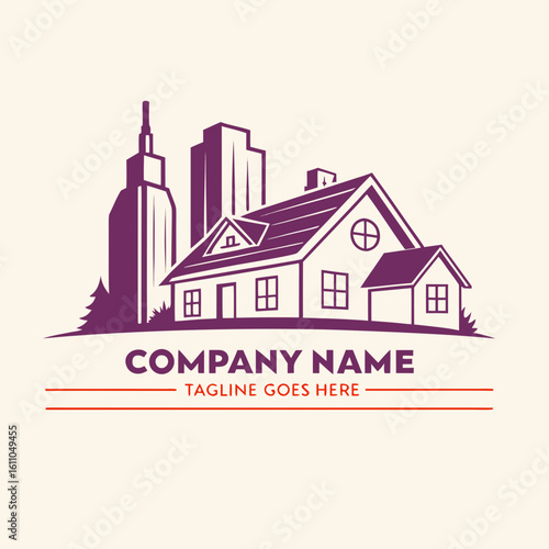 Classic House and City Skyline Real Estate Logo Vector - Vintage Style Property, Urban Development, and Residential Branding Design