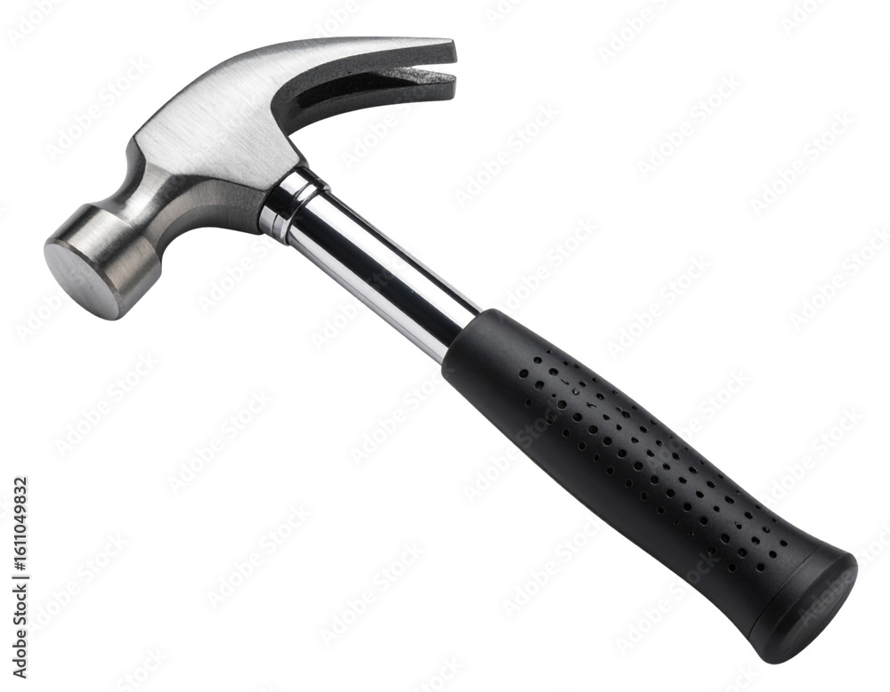 Claw Hammer with Black Rubberized Handle, Front Angle, Isolated on Transparent Background Claw Hammer with Black Rubberized Handle, Front Angle, Isolated on Transparent Background