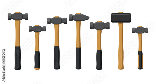 Flat Vector Set of Different Types of Hammers