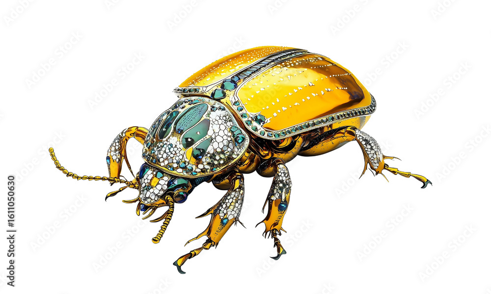 Naklejka premium Intricate jewel-inspired beetle art studio setting digital illustration macro perspective nature and design fusion isolated on white background and transparent background