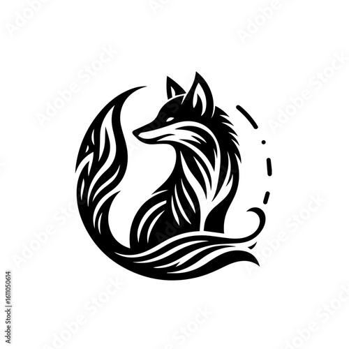 Stylized fox with bushy tail in a circle