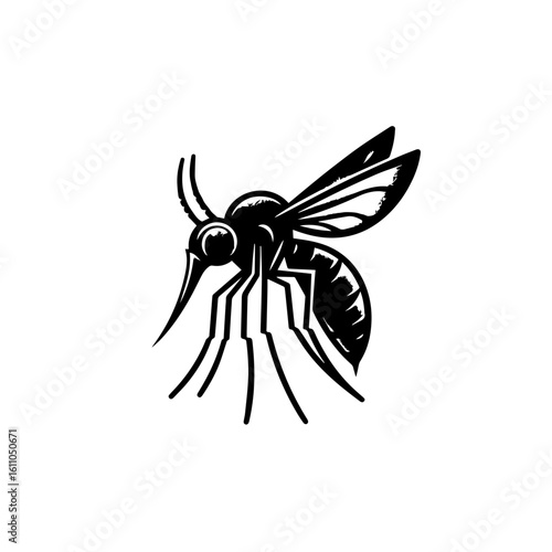 Stylized black mosquito insect isolated on white