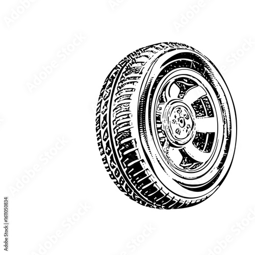 Vector Detailed of a vehicle tire with a spoke wheel.