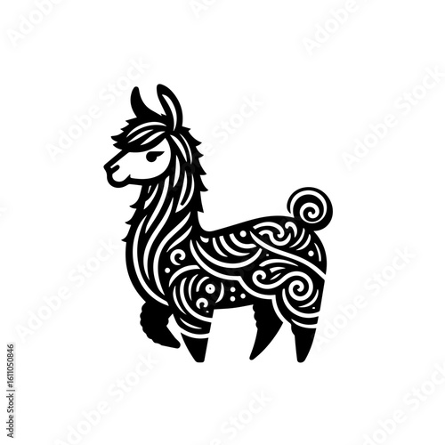 Stylized llama with ornate tribal patterns