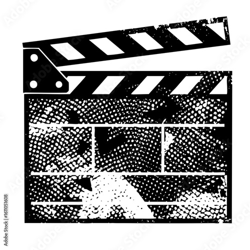 Vector Vintage film clapperboard with distressed texture.