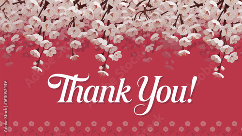 “Thank You!” on red background with floral accents — elegant appreciation design for cards, seasonal greetings, and cultural celebration visuals
