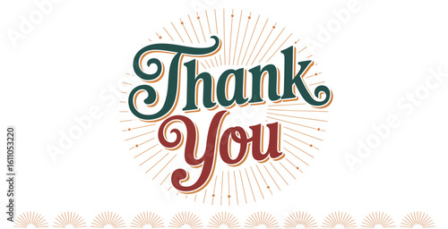 “Thank You” text in decorative green and red font with sunburst rays behind — ideal for appreciation messages, festive branding, and cheerful greetings