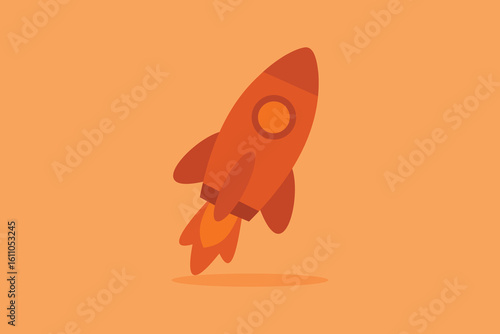 Vector illustration of a colorful rocket launch against a solid orange background