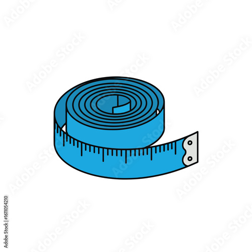 Blue Coiled Measuring Tape Icon for Sewing and Tailoring