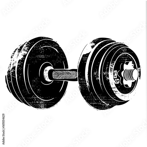 Vector Black dumbbell with stacked plates and textured details.