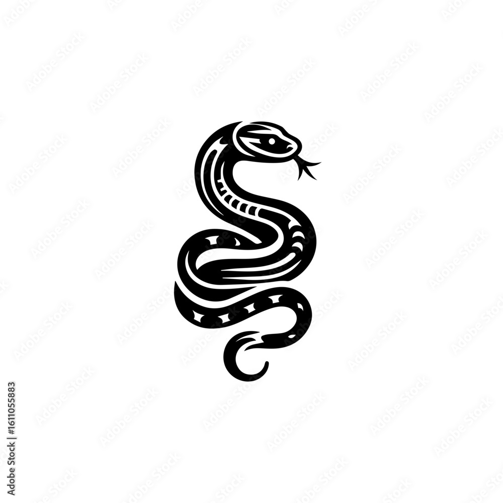 Fototapeta premium Stylized black snake coiled on white background