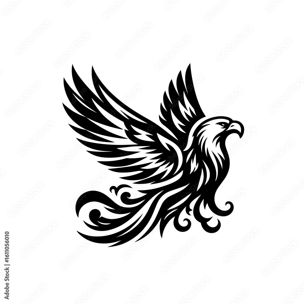 Fototapeta premium Stylized eagle in flight, isolated on white