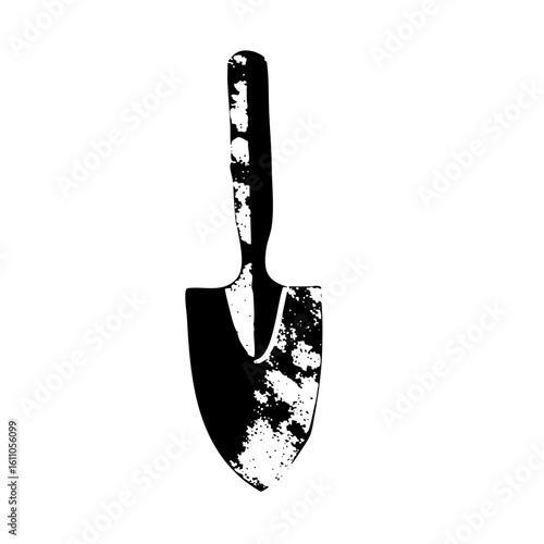 Vector Monochrome gardening trowel with distressed texture.